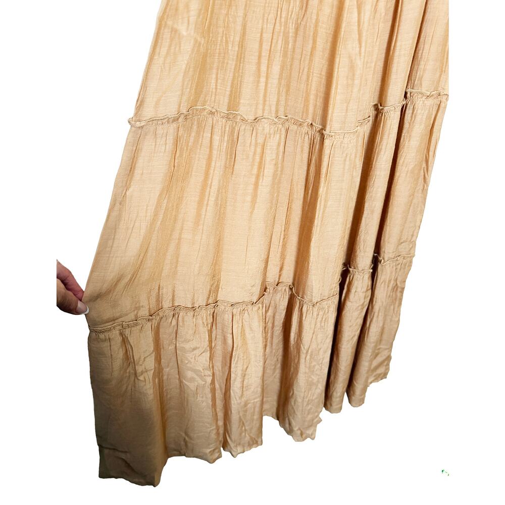 Tuckernuck Guadalupe Women's Sleeveless Cotton Tiered Midi Dress Ruffle Tan S - Picture 6 of 8